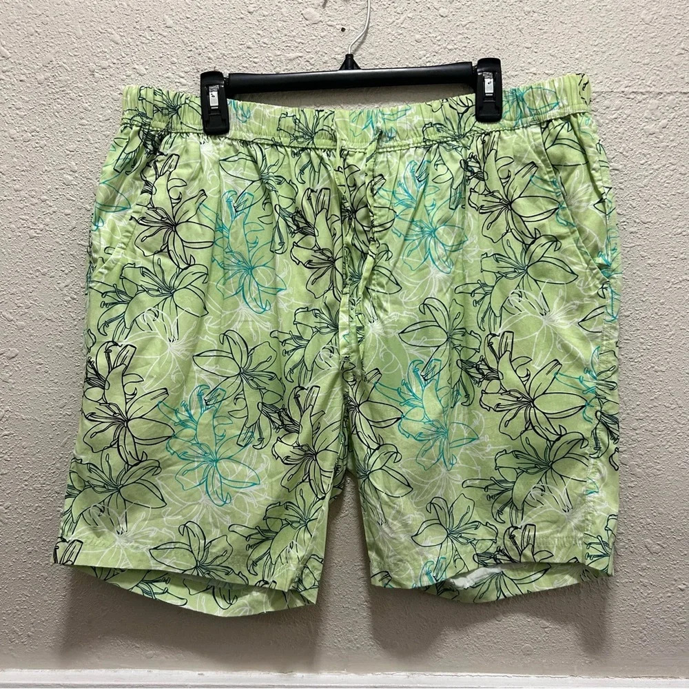 SUPER MASSIVE Green with Tropical Flowers Mens Swim Trunks XL
